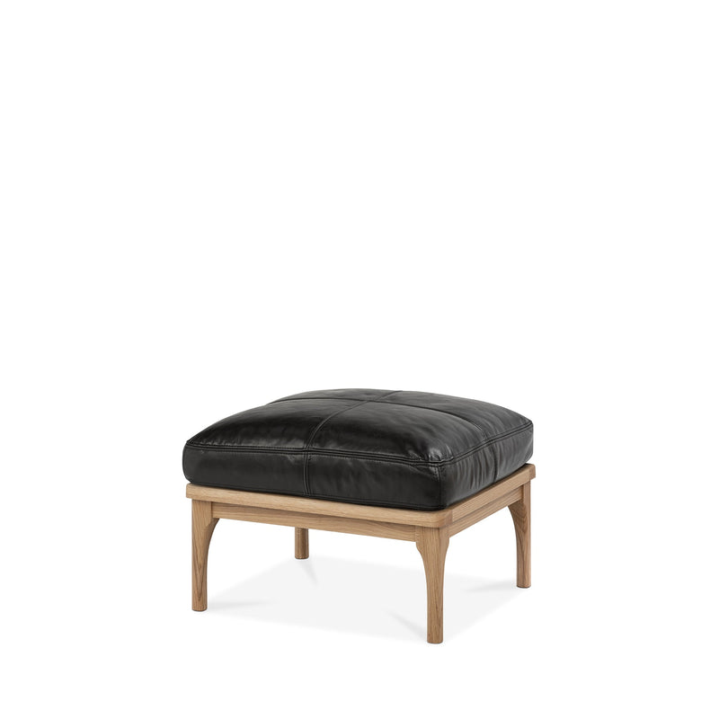 Den Footstool (Oak Frame/Black Leather)