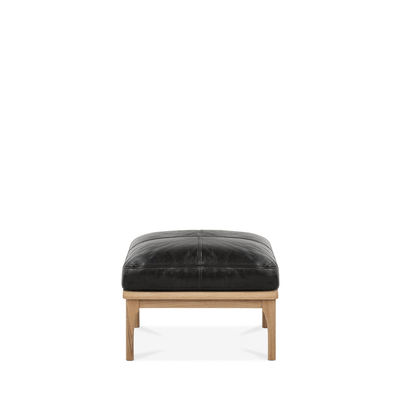 Den Footstool (Oak Frame/Black Leather)