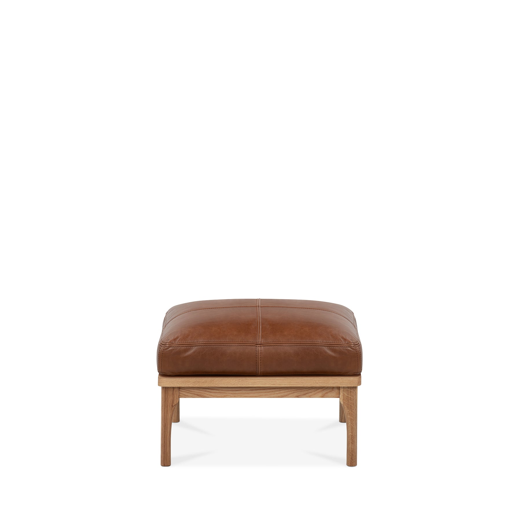 Den Footstool Oak Frame Brown Leather