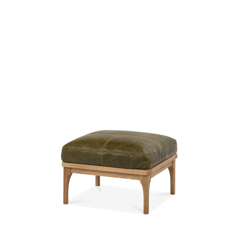 Den Footstool (Oak Frame/Green Leather)