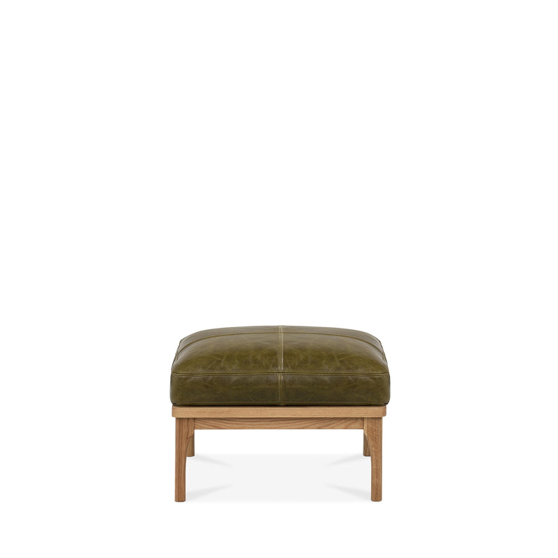 Den Footstool (Oak Frame/Green Leather)