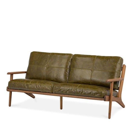 Map 3 Seat Sofa (Walnut Frame/Green Leather) - Special Order