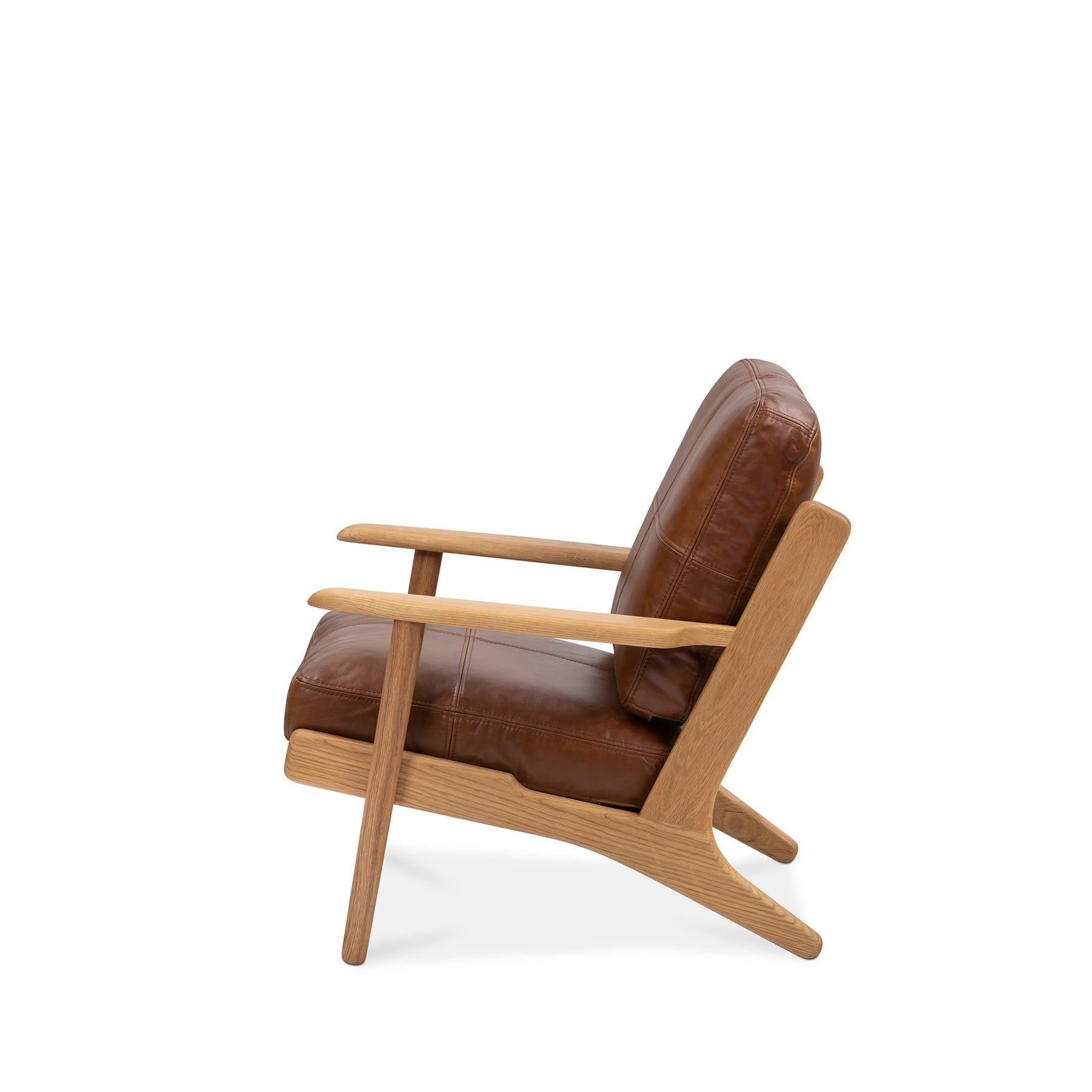 Map Armchair Oak Frame Brown Leather