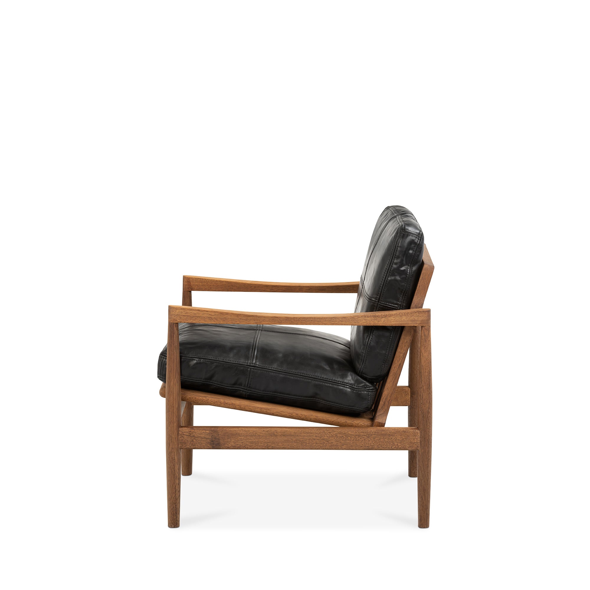 Den Armchair Walnut Frame Black Leather