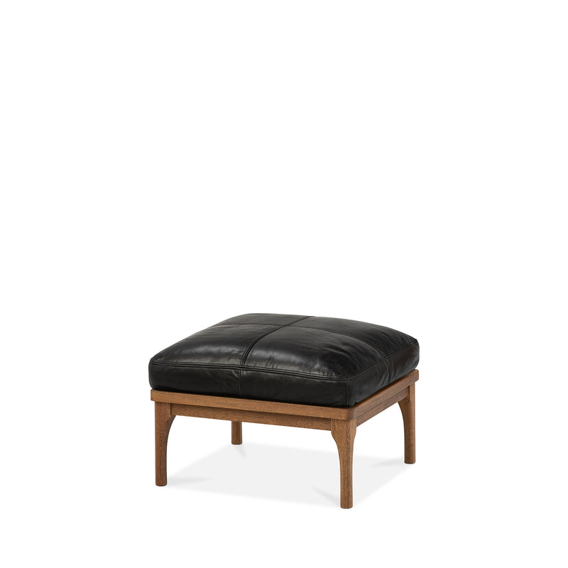 Den Footstool (Walnut Frame/Black Leather)