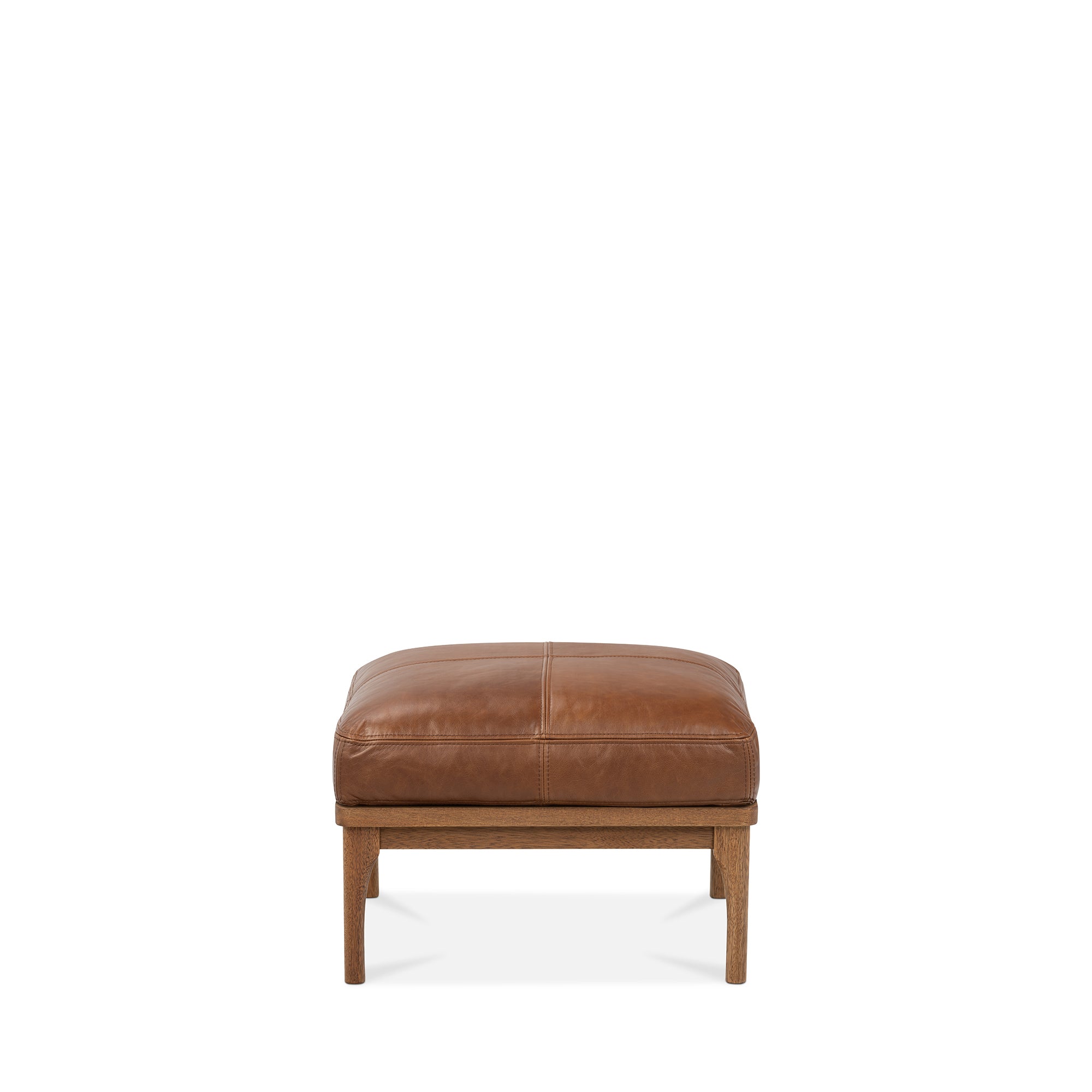 Den Footstool Walnut Frame Brown Leather