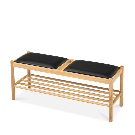 Forest Oak Bench - Black Leather