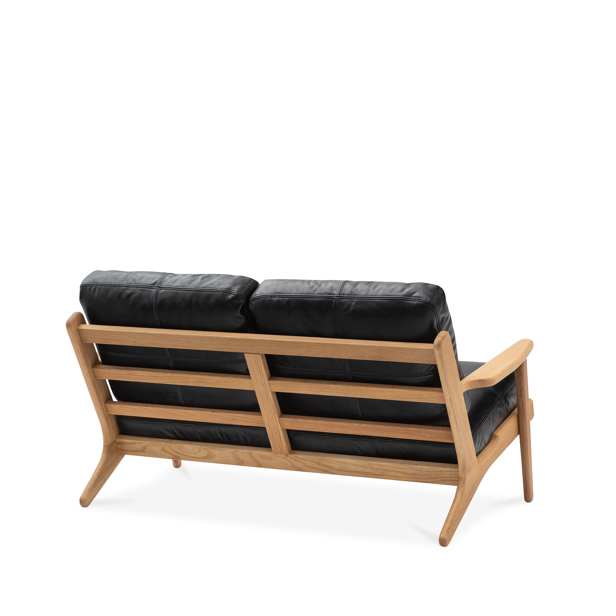 Map 2 Seat Sofa Oak Frame Black Leather