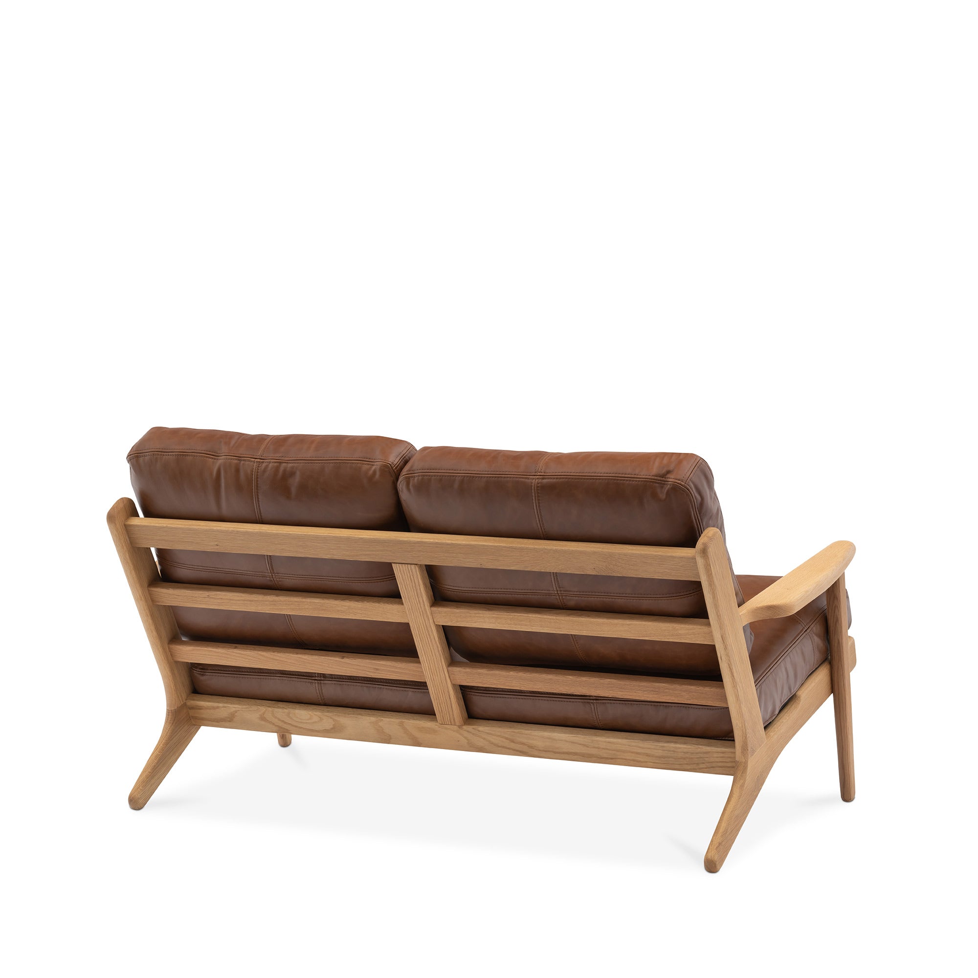 Map 2 Seat Sofa Oak Frame Brown Leather