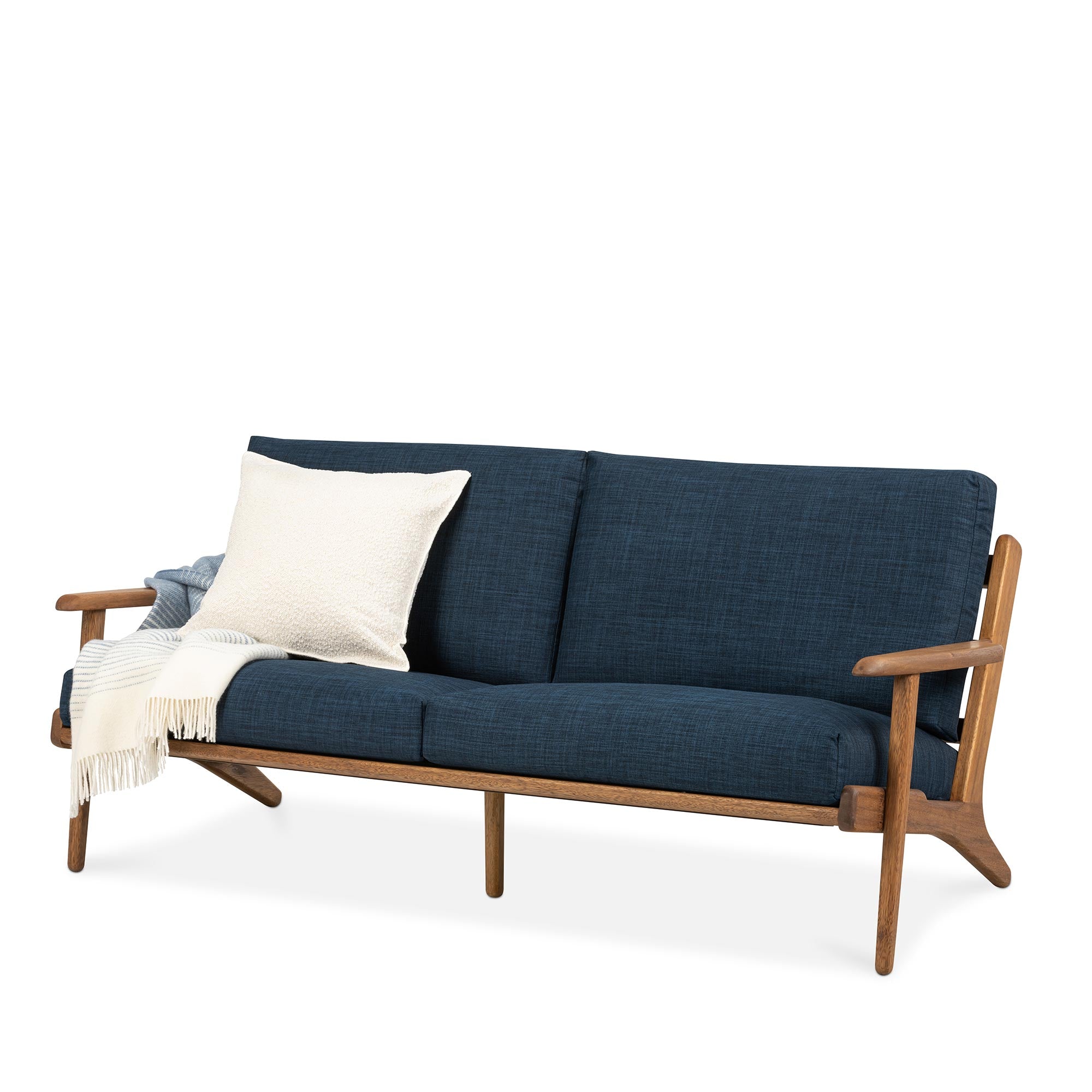 Map 3 Seat Sofa Walnut Frame Royal Blue Fabric