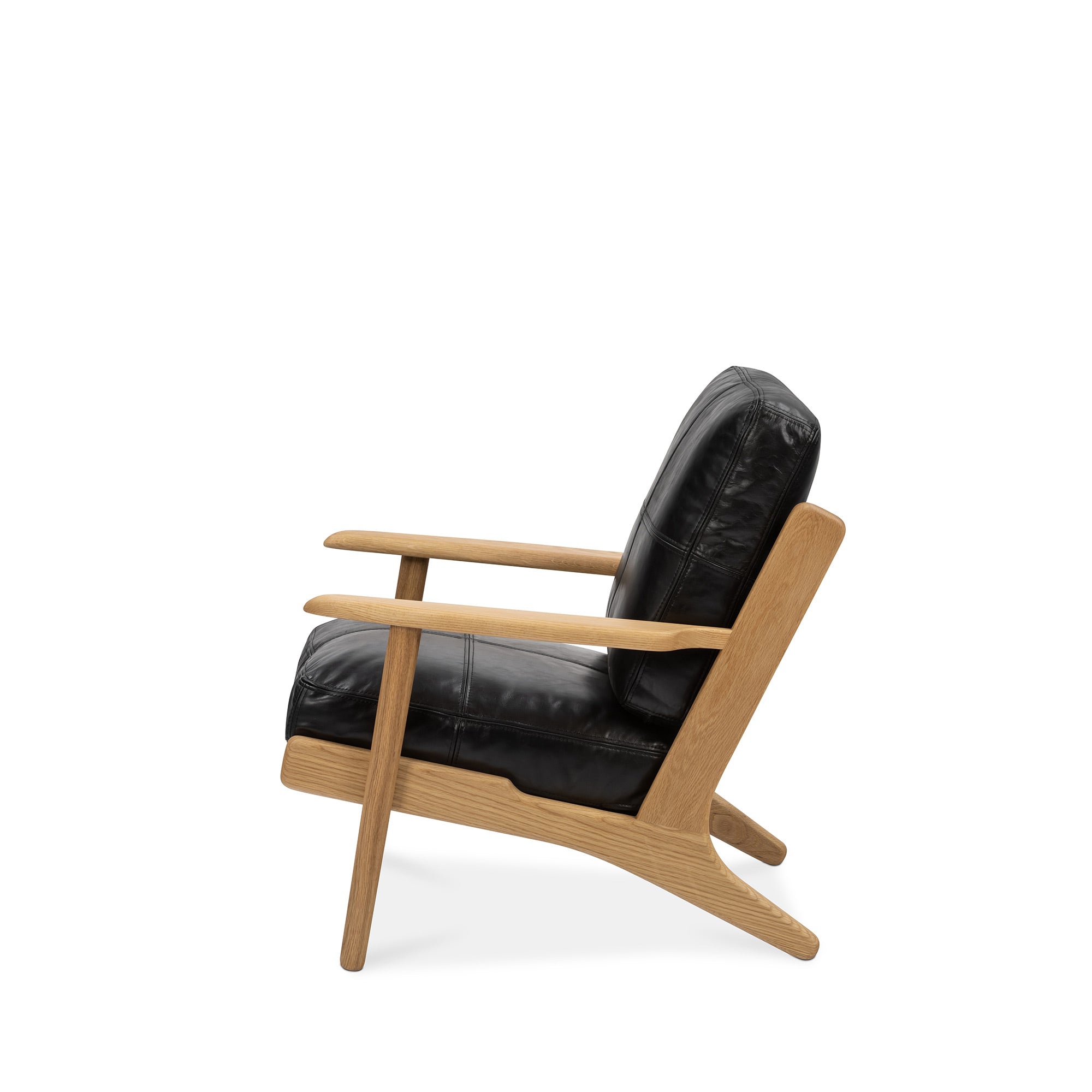 Map Armchair Oak Frame Black Leather