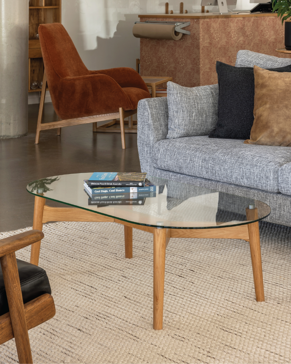 Arna Oval Glass Coffee Table - Solid Oak Base | The Modern