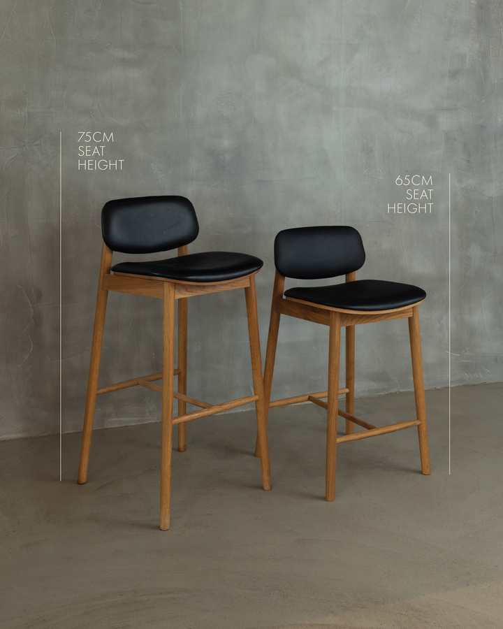Arna Bar Stool Oiled Oak Black Leather – The Modern