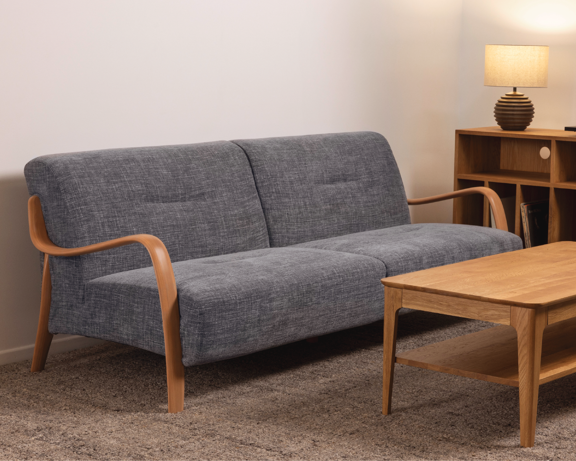 Beech Mid-Century 3 Seat Sofa Sea Haze