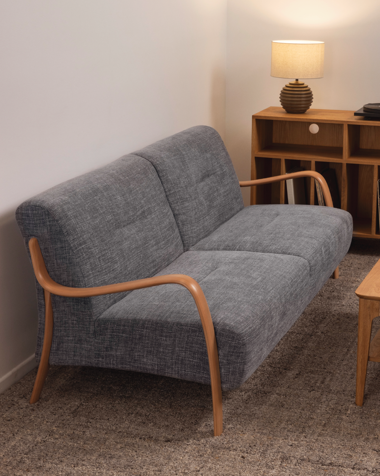 Beech Mid-Century 3 Seat Sofa Sea Haze