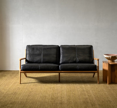 Map 3 Seat Sofa (Oak Frame/Black Leather)