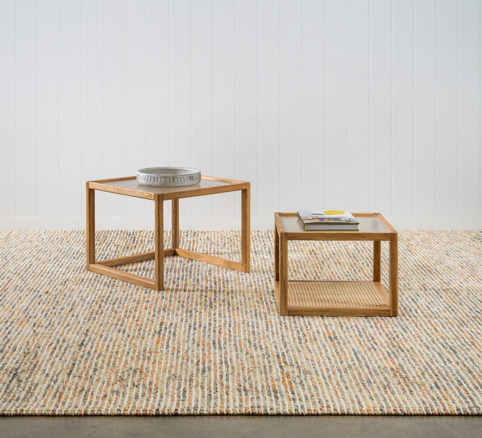 Forest Nest of Oak and Rattan Glass Coffee Tables