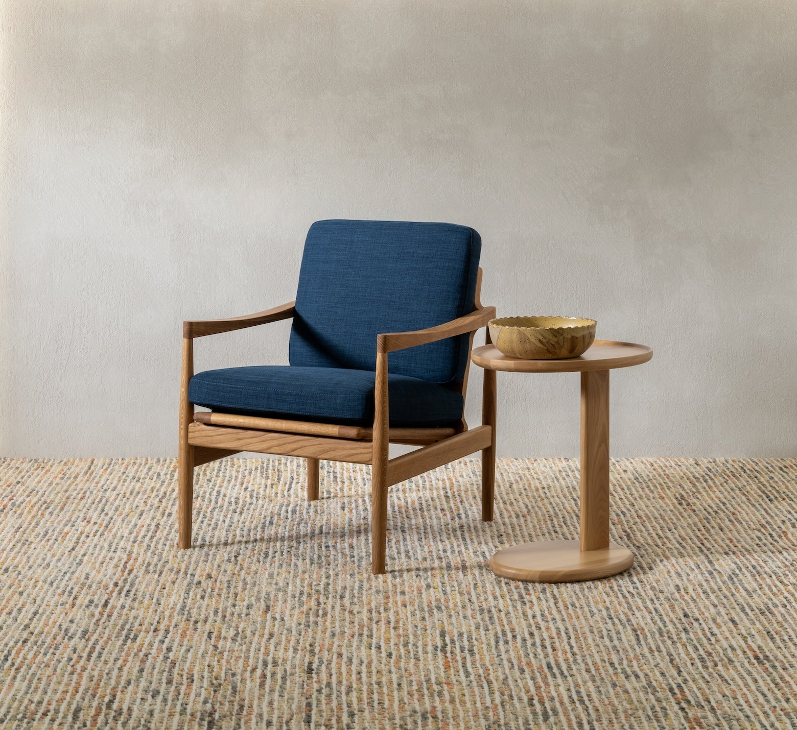 Den Armchair Walnut Frame Royal Blue Fabric