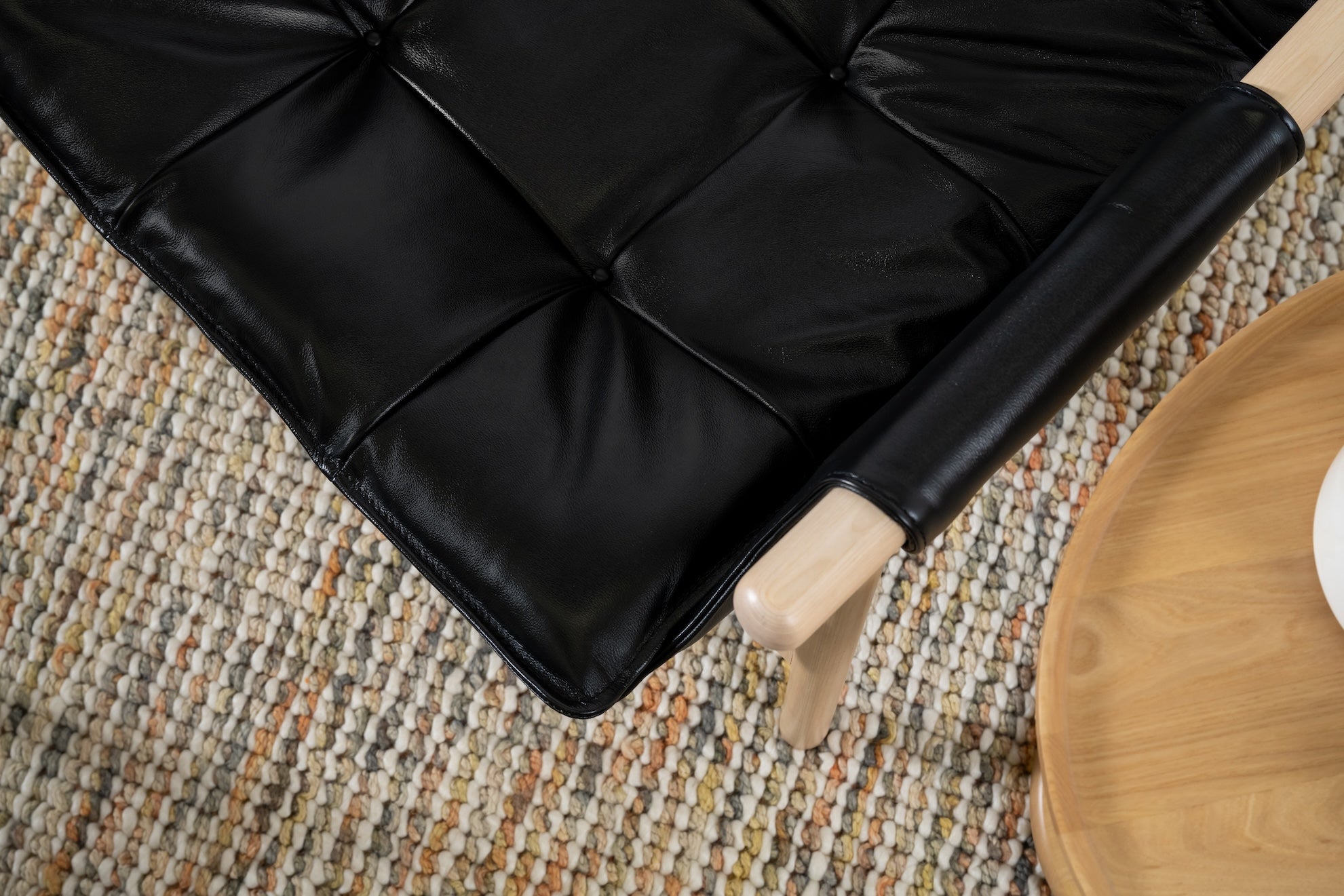 Reading Chair with Ottoman - Birch/Black Leather