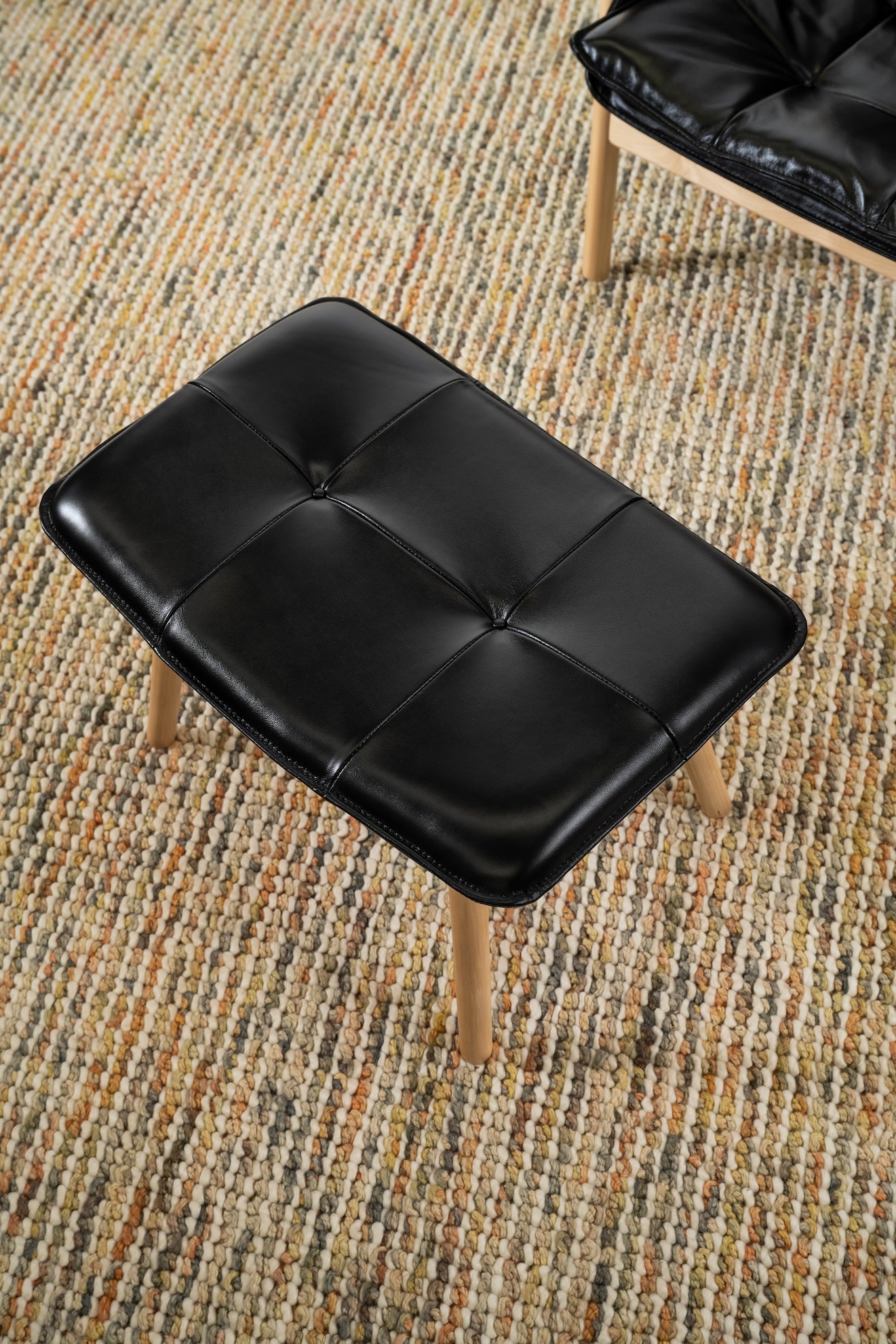 Reading Chair with Ottoman - Birch/Black Leather