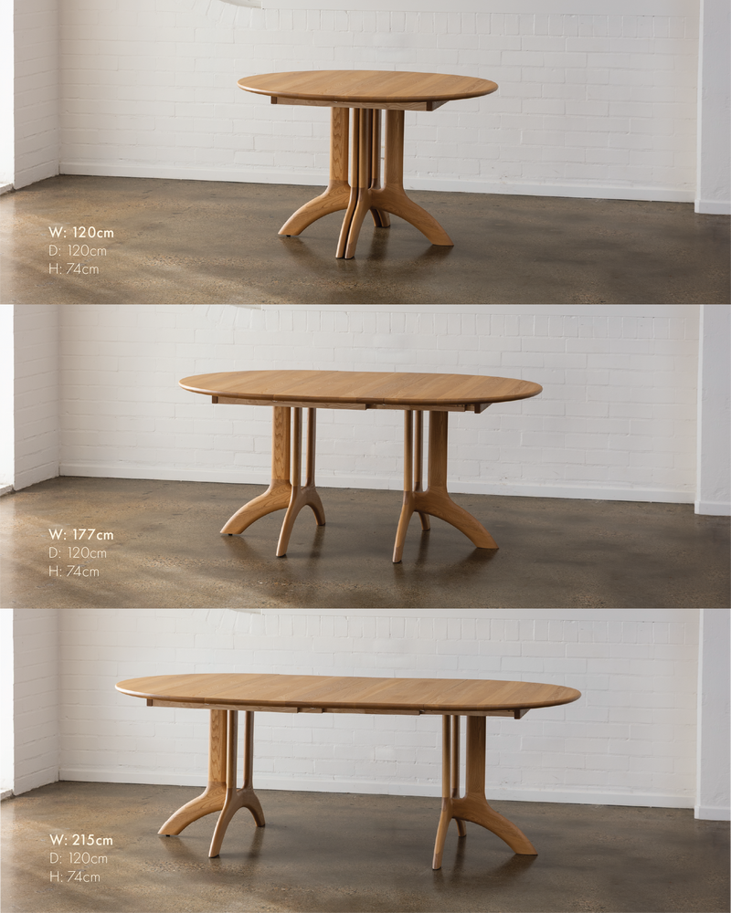 Dining Table Round with 2 Extensions - Elm Oiled