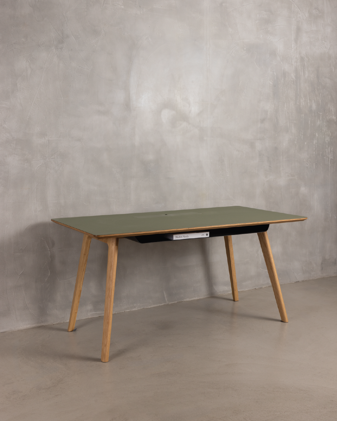 FIKA Oak Office Desk Olive Linoleum