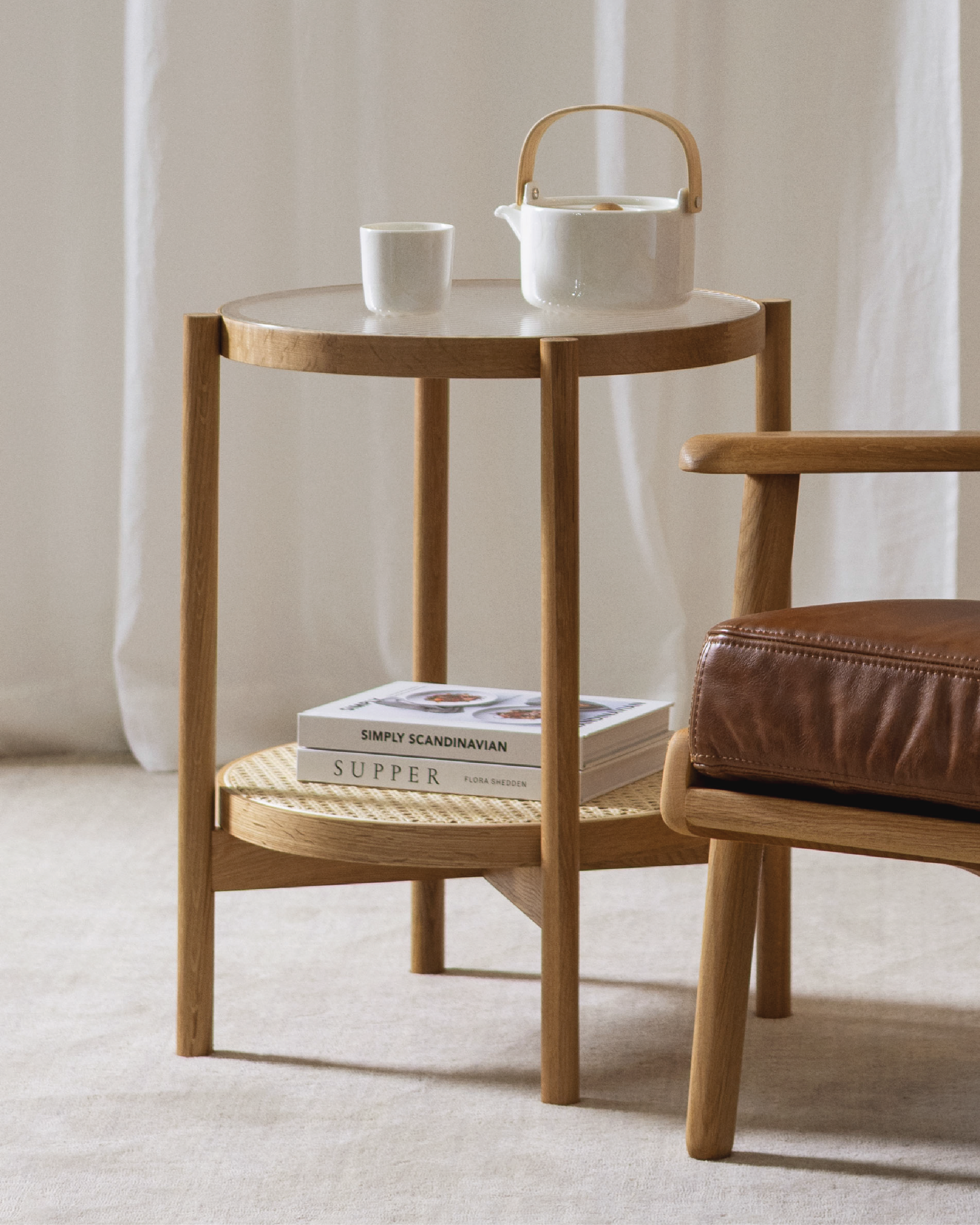 Forest Oak and Rattan Round Side Table