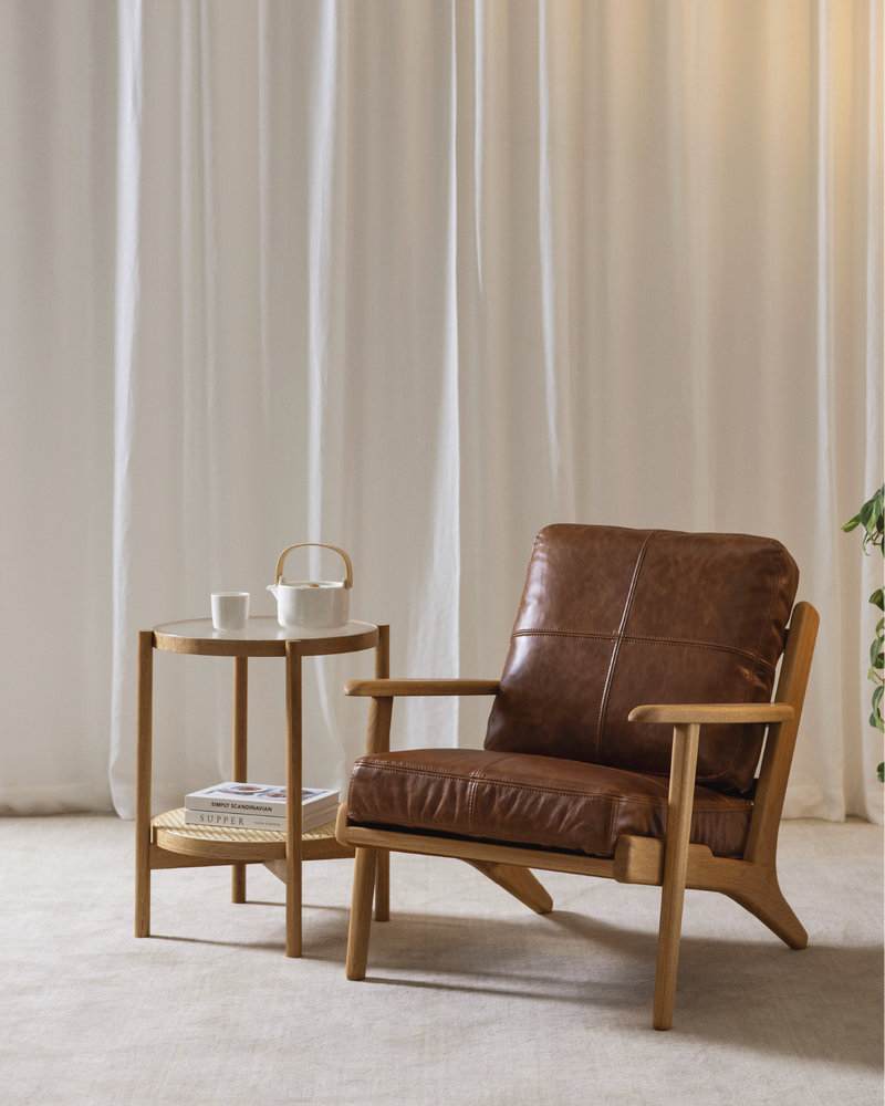 Forest Oak & Rattan Round Side Table