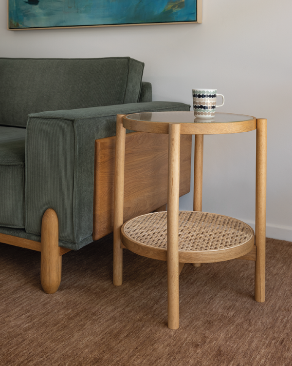 Forest Oak & Rattan Round Side Table | The Modern