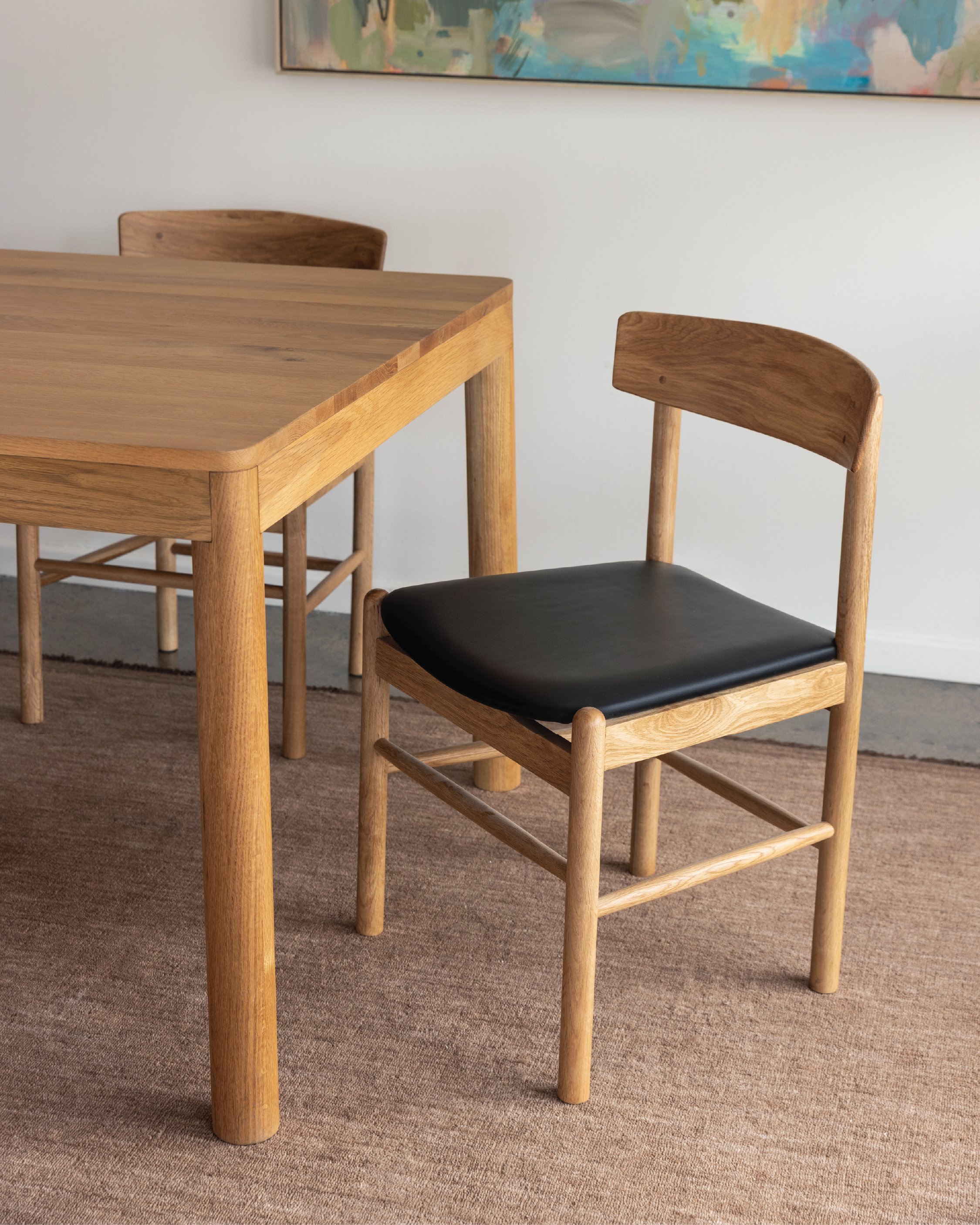 Forest 02 Black Full-Grain Leather Oak Dining Chair