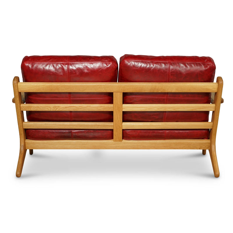 Map 2 Seat Sofa (Oak Frame/Red Leather)