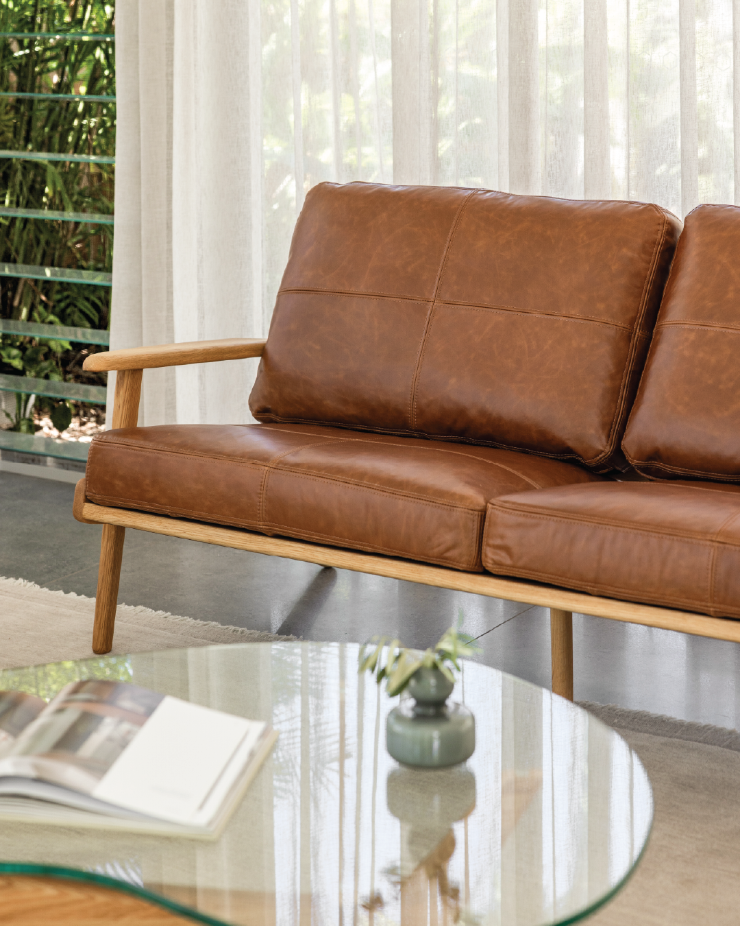Map 3 Seat Sofa - Oak & Leather