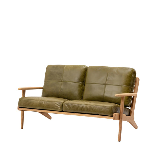 Map 2 Seat Sofa (Oak Frame/Green Leather)