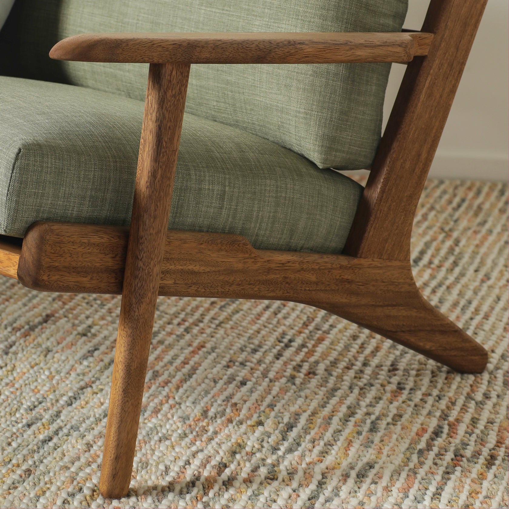 Map 3 Seat Sofa Walnut Frame Sage Green Fabric