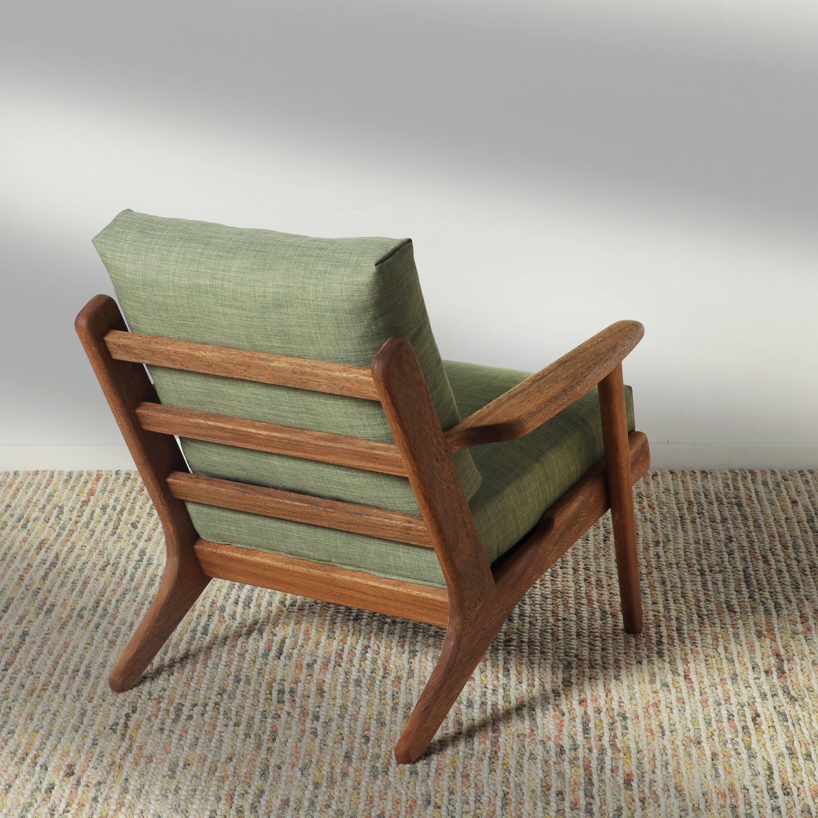 Map Armchair Walnut Frame Sage Green Fabric