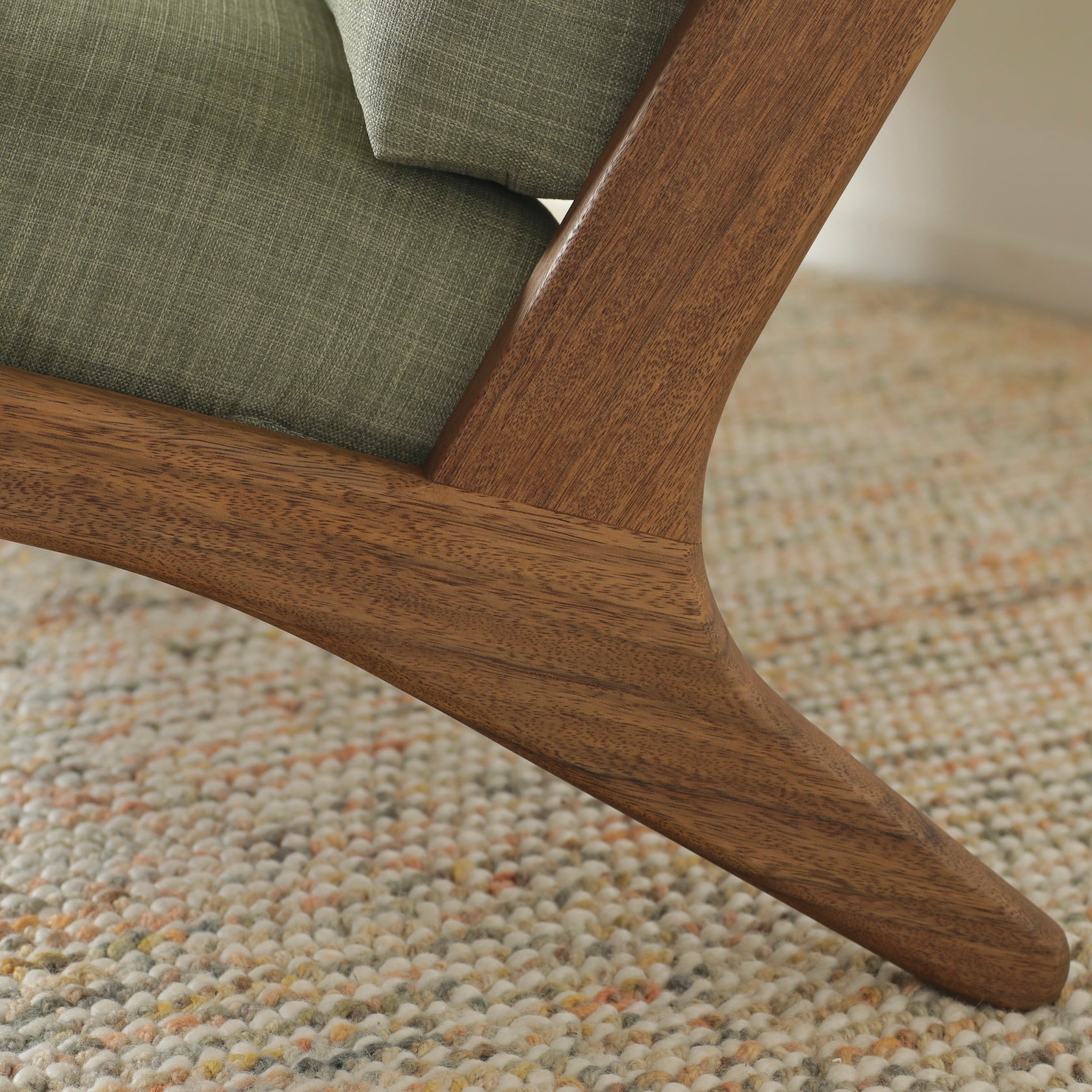 Map Armchair Walnut Frame Sage Green Fabric