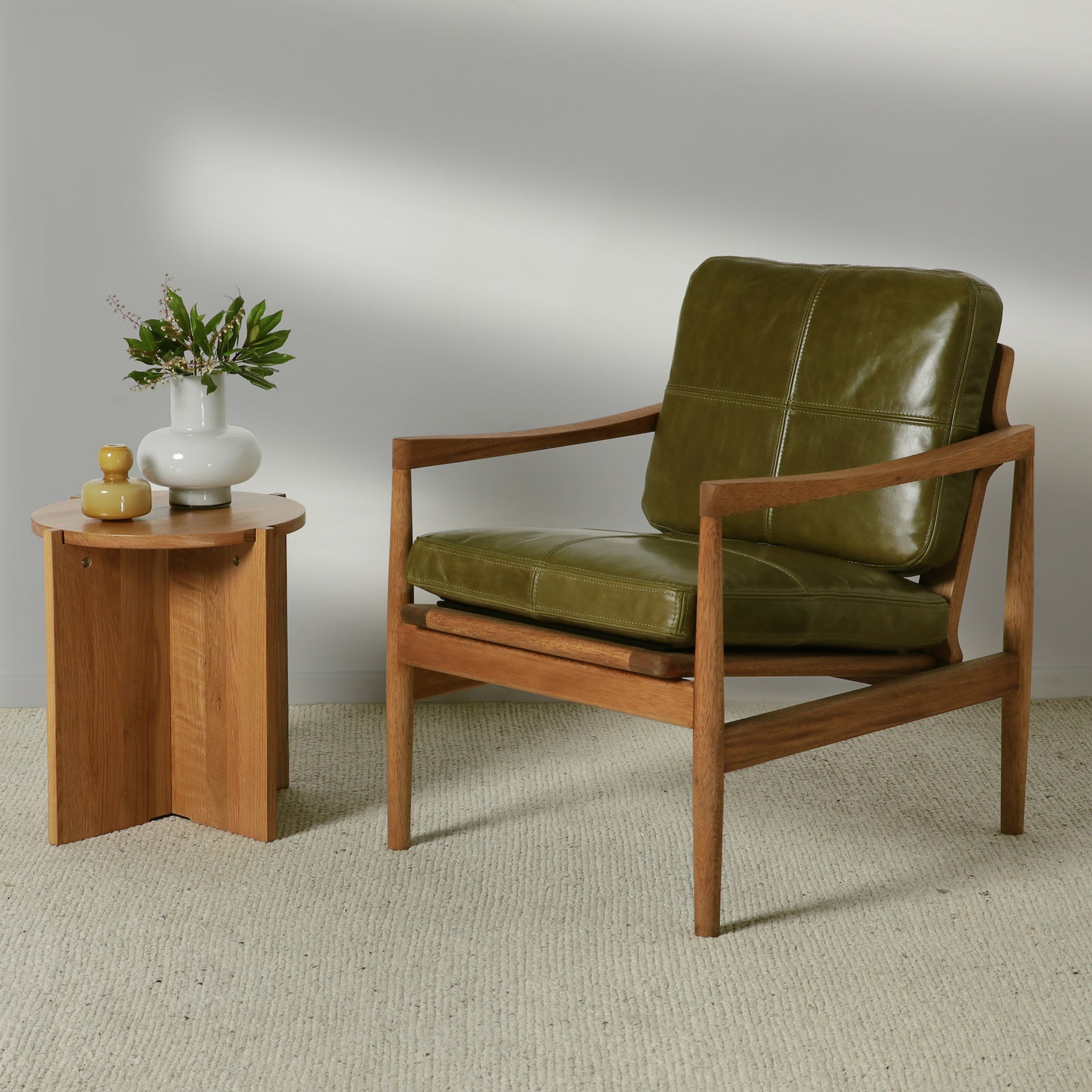 Den Armchair Walnut Frame Green Leather