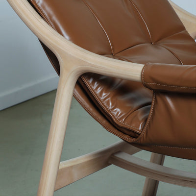 Reading Chair with Ottoman - Birch/Tan Leather