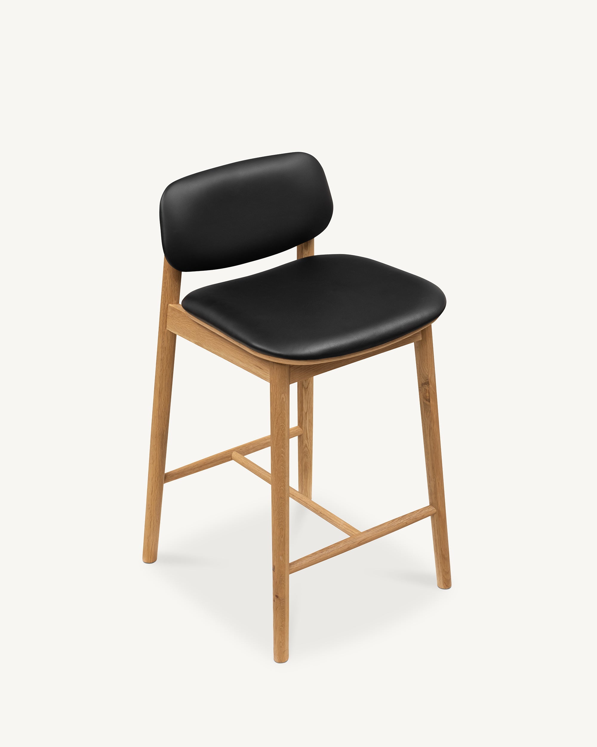 Arna Oak Black Leather Bar Stool