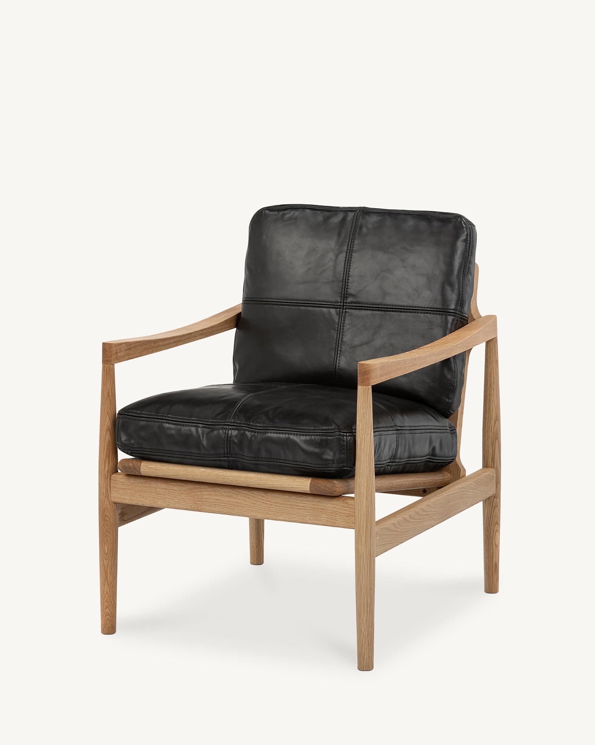 Den Armchair Oak Frame Black Leather