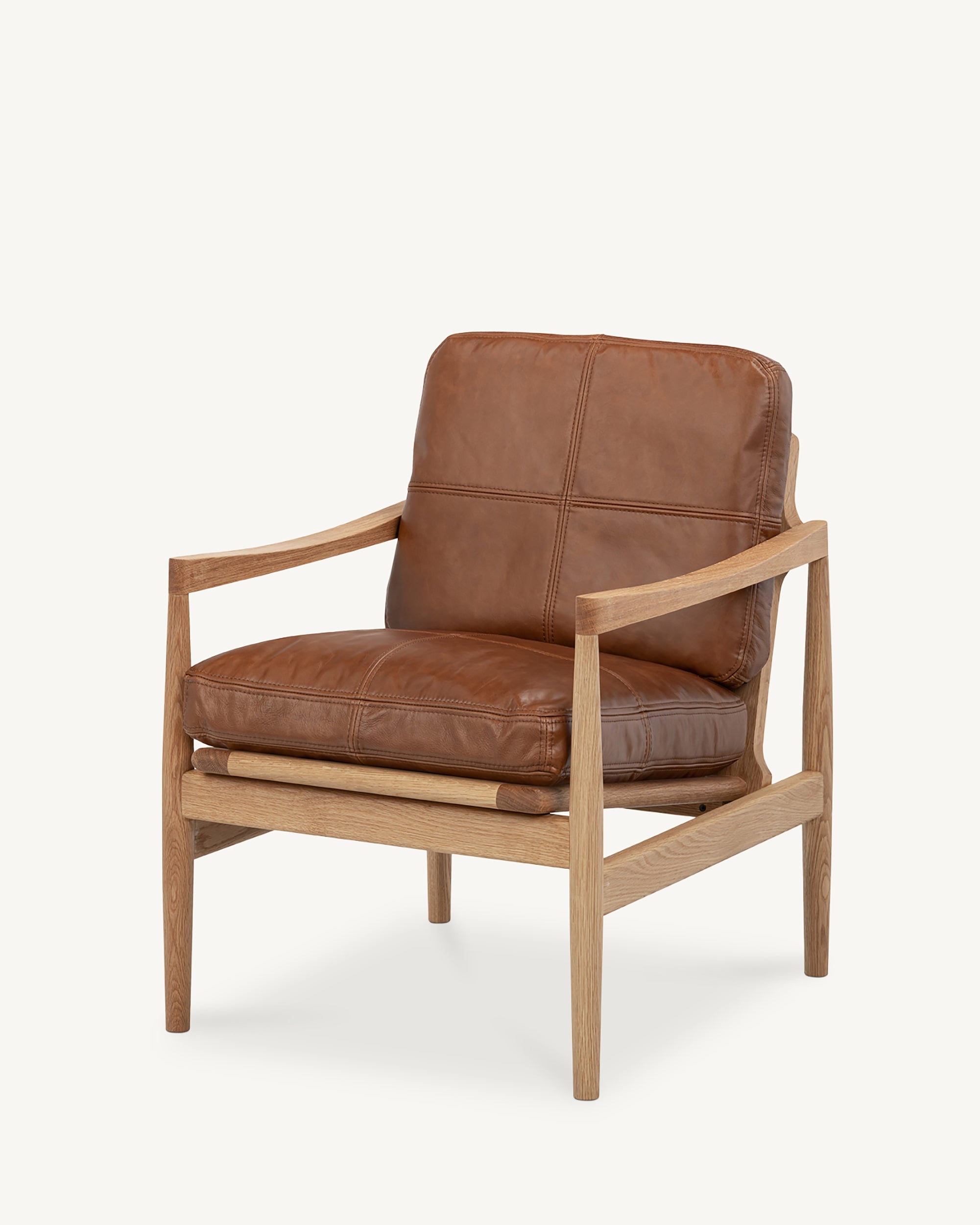 Den Armchair Oak Frame Brown Leather