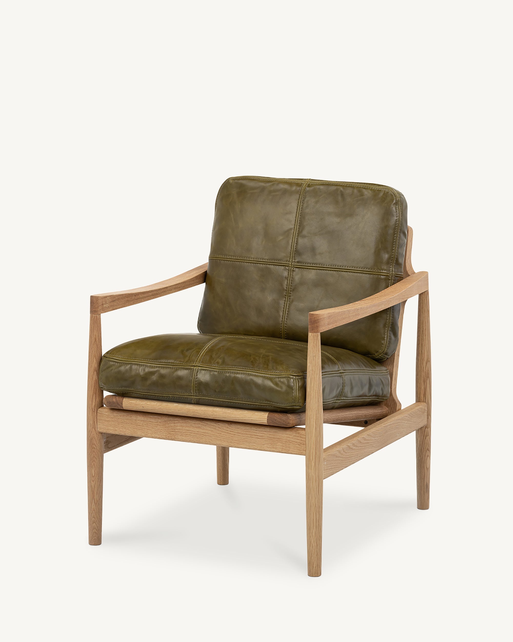 Den Armchair Oak Frame Green Leather