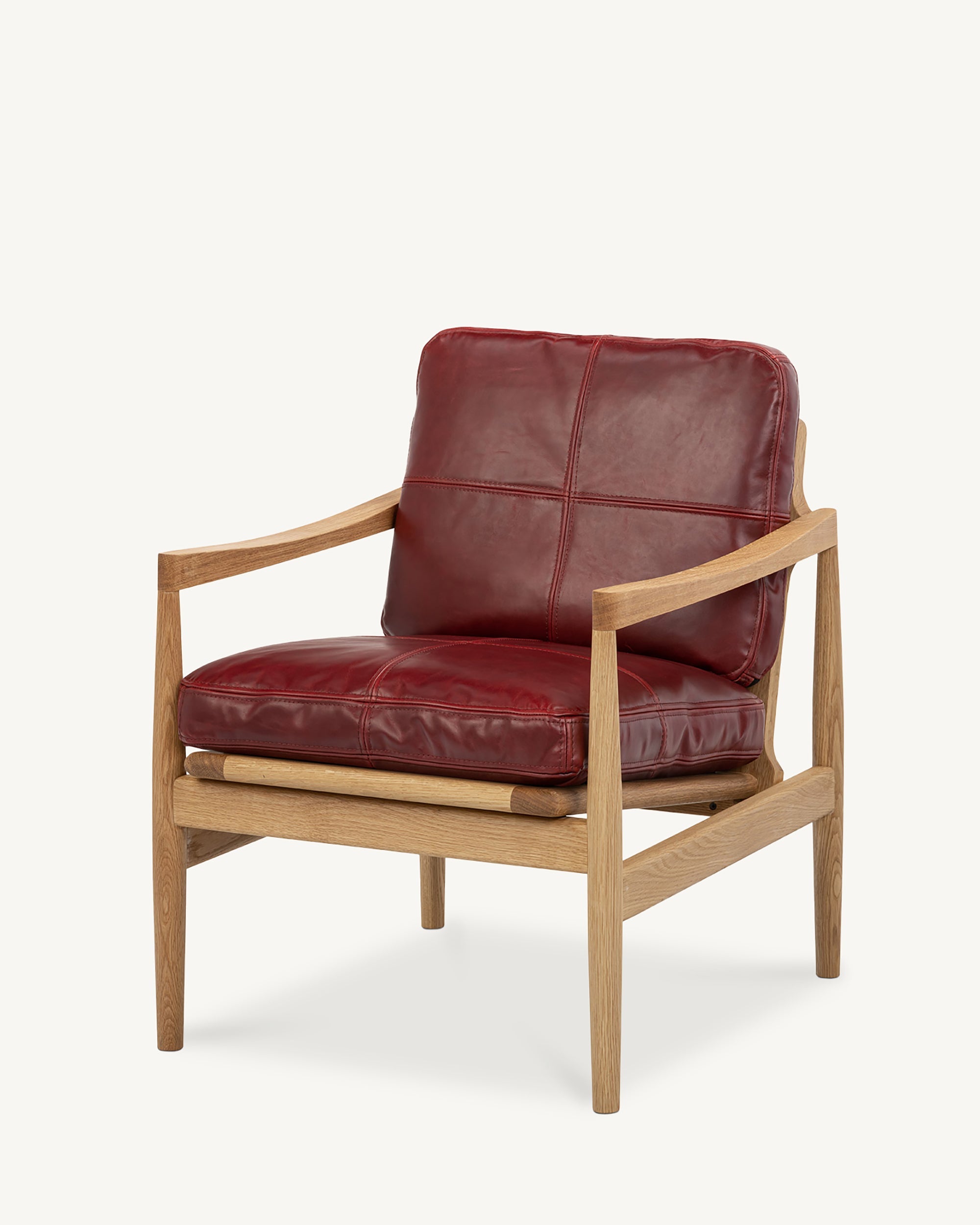 Den Armchair Oak Frame Red Leather
