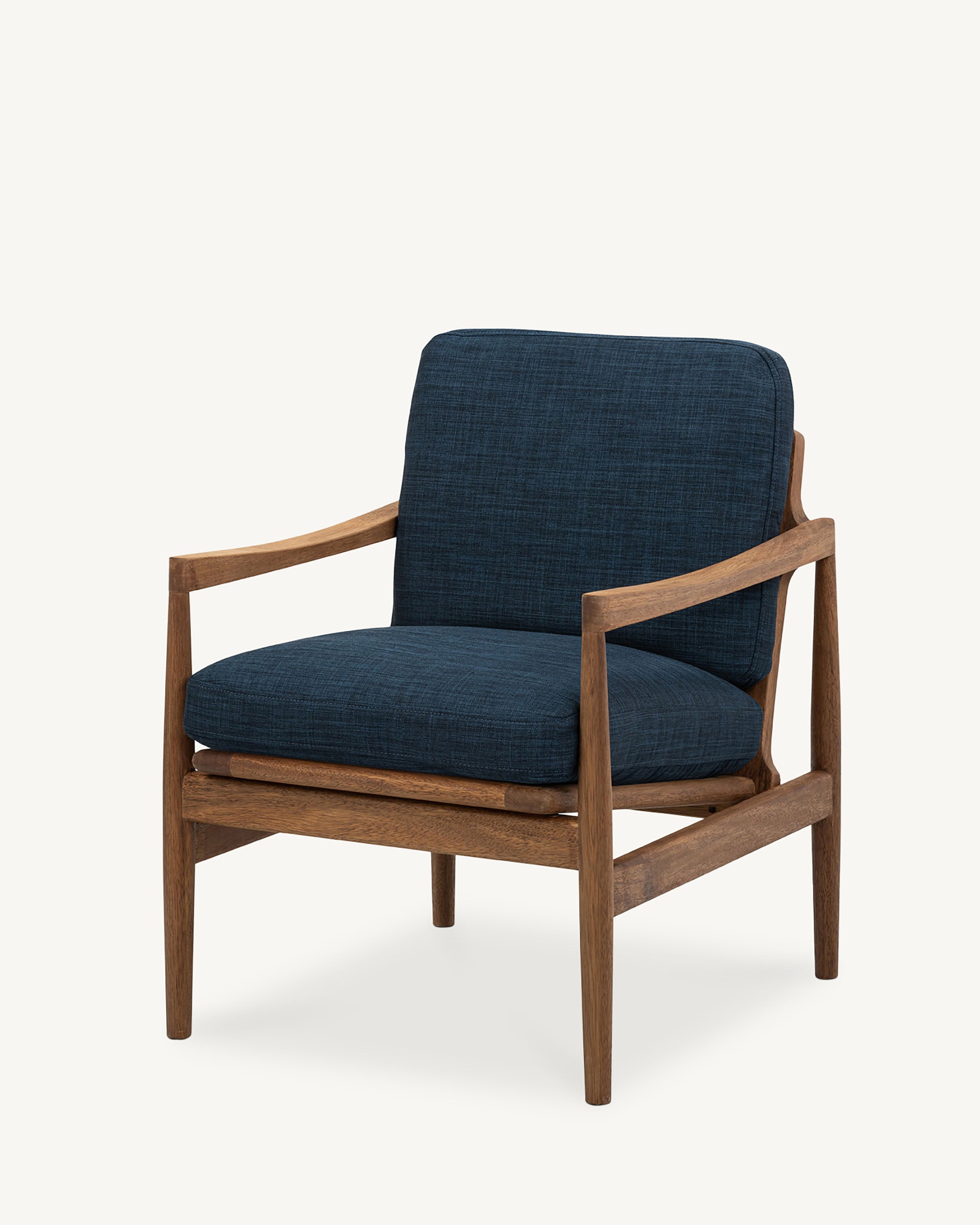 Den Armchair Walnut Frame Royal Blue Fabric