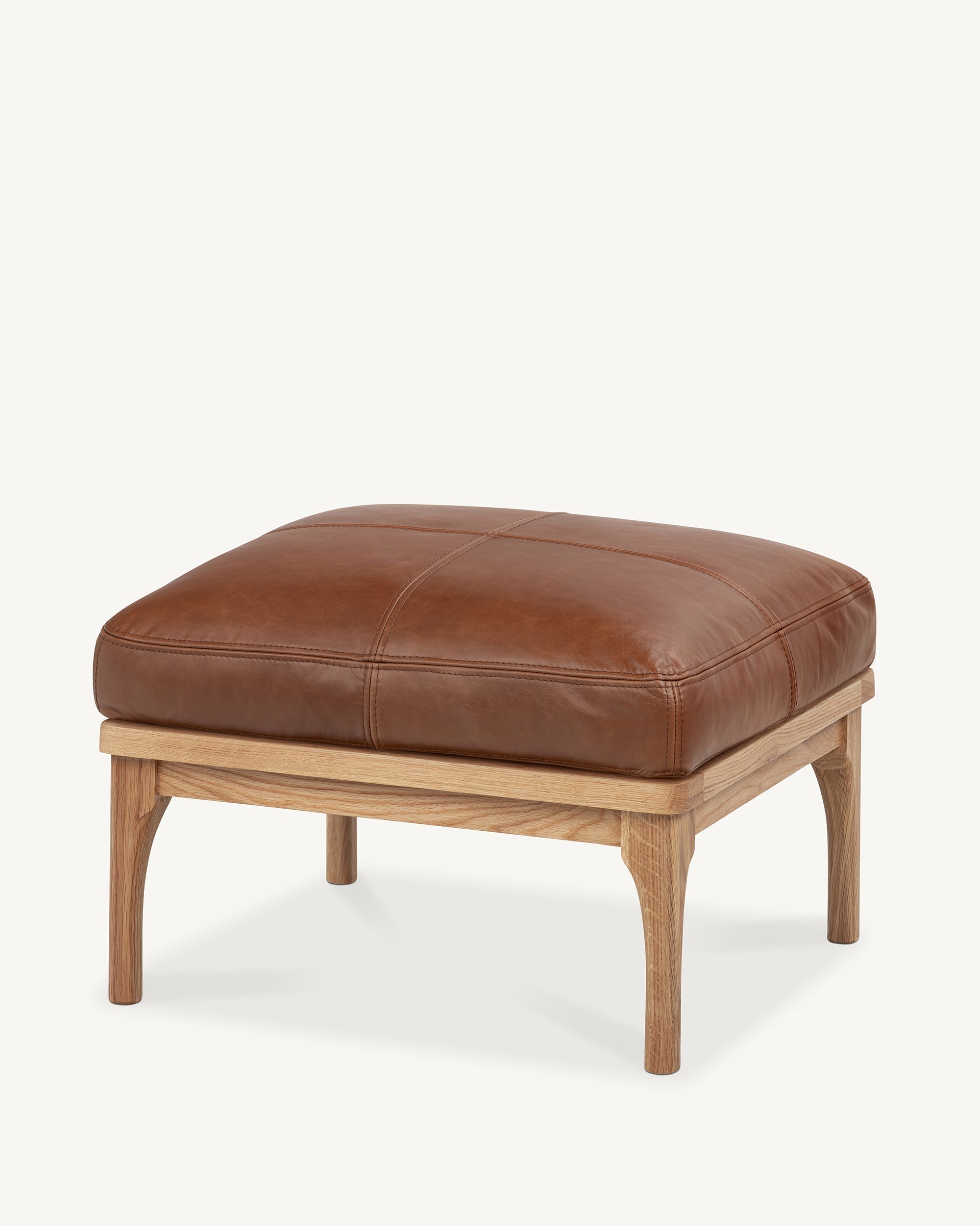 Den Footstool Oak Frame Brown Leather