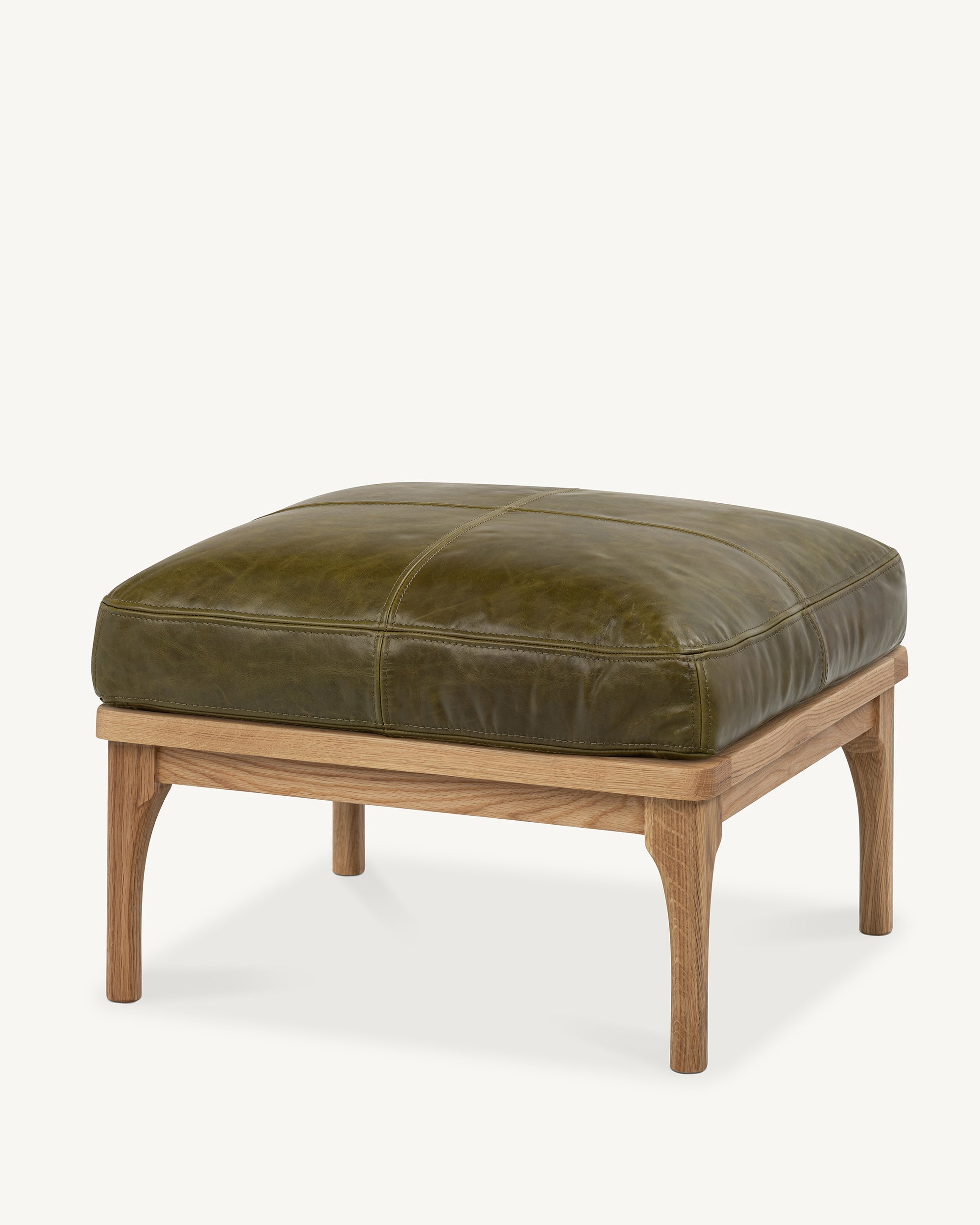 Den Footstool Oak Frame Green Leather
