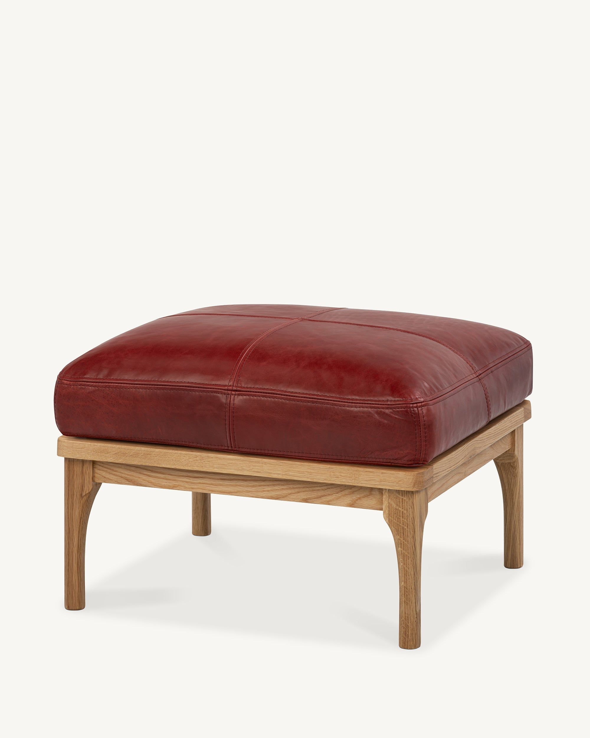 Den Footstool Oak Frame Red Leather