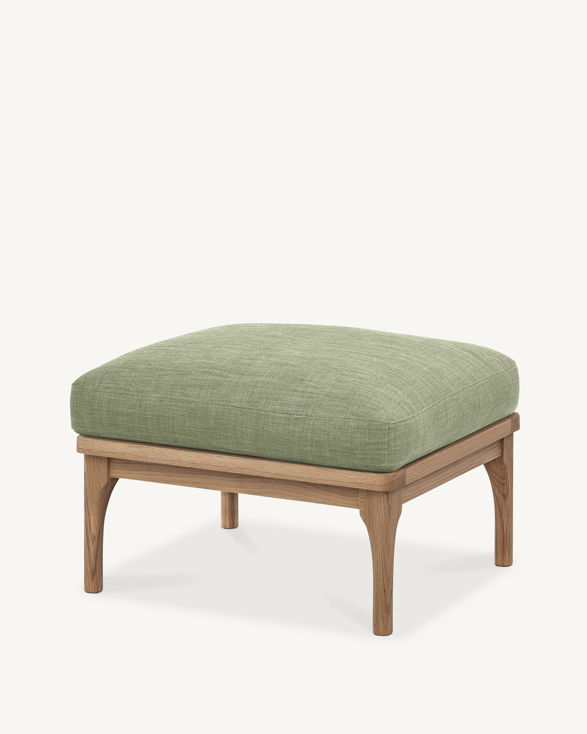Den Footstool Oak Frame Sage Green Fabric