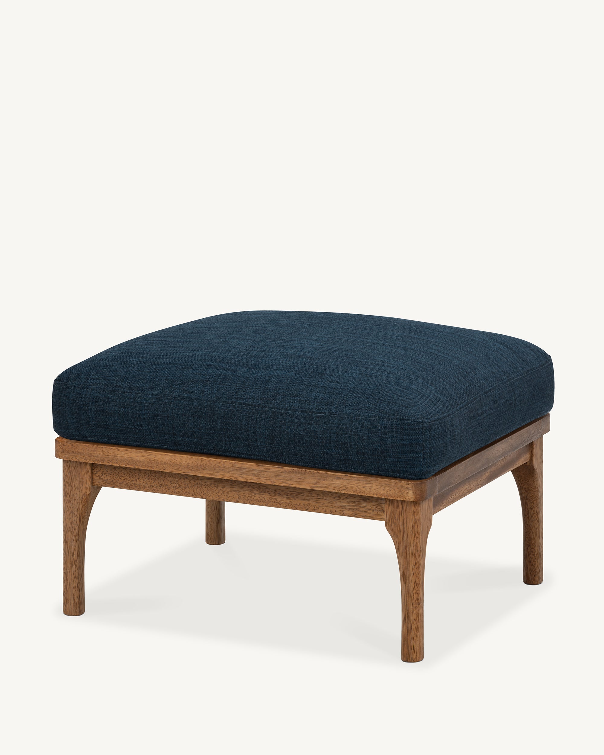 Den Footstool Walnut Frame Royal Blue Fabric