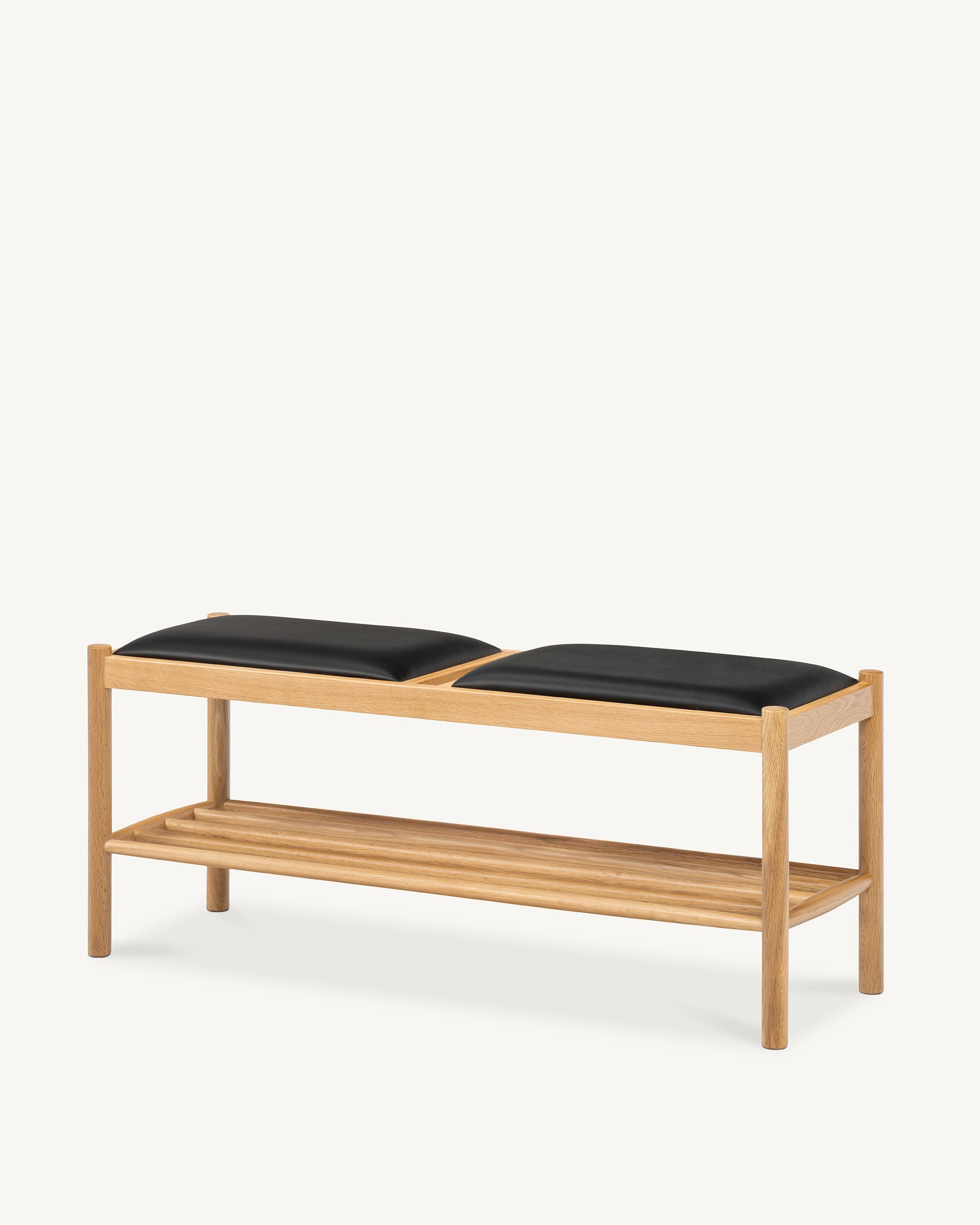 Forest Oak Black Leather Dining Bench